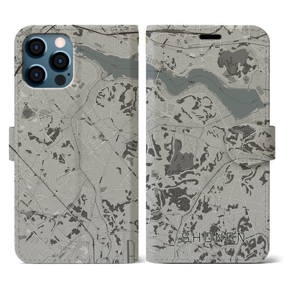 【沼南（千葉県）】地図柄iPhoneケース（手帳タイプ）モノトーン・iPhone 12 / 12 Pro 用