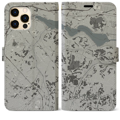 【沼南（千葉県）】地図柄iPhoneケース（手帳タイプ）モノトーン・iPhone 12 Pro Max 用