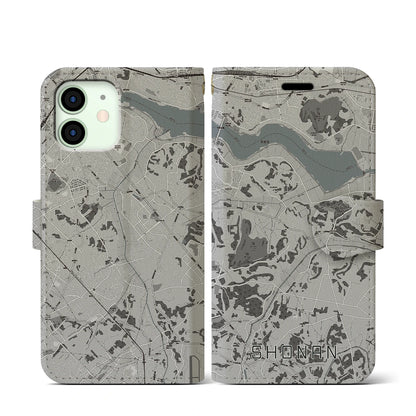 【沼南（千葉県）】地図柄iPhoneケース（手帳タイプ）モノトーン・iPhone 12 mini 用