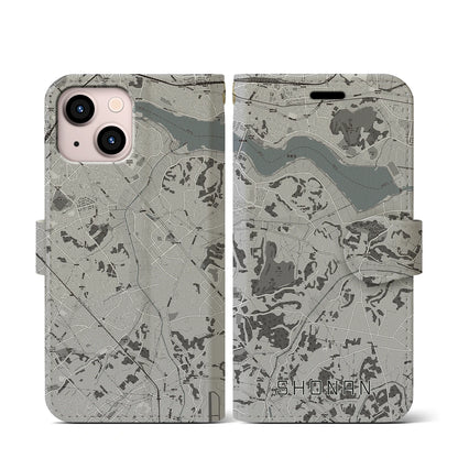 【沼南（千葉県）】地図柄iPhoneケース（手帳タイプ）モノトーン・iPhone 13 mini 用