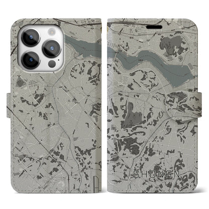 【沼南（千葉県）】地図柄iPhoneケース（手帳タイプ）モノトーン・iPhone 14 Pro 用