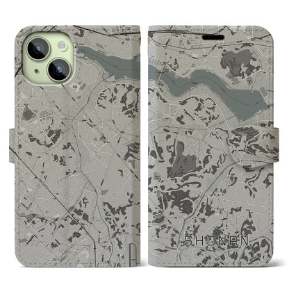 【沼南（千葉県）】地図柄iPhoneケース（手帳タイプ）モノトーン・iPhone 15 用