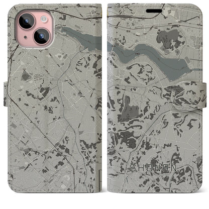 【沼南（千葉県）】地図柄iPhoneケース（手帳タイプ）モノトーン・iPhone 15 Plus 用