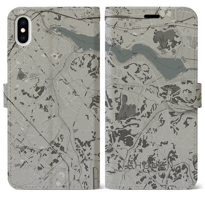 【沼南（千葉県）】地図柄iPhoneケース（手帳タイプ）モノトーン・iPhone XS Max 用