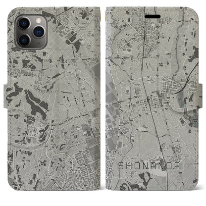 【湘南台（神奈川県）】地図柄iPhoneケース（手帳タイプ）モノトーン・iPhone 11 Pro Max 用