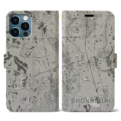 【湘南台（神奈川県）】地図柄iPhoneケース（手帳タイプ）モノトーン・iPhone 12 / 12 Pro 用