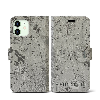 【湘南台（神奈川県）】地図柄iPhoneケース（手帳タイプ）モノトーン・iPhone 12 mini 用