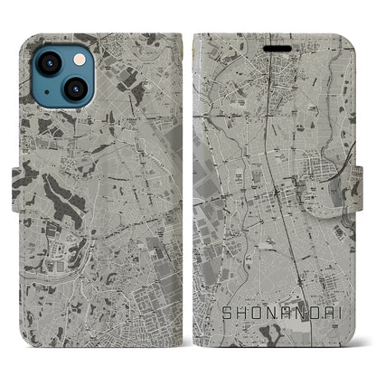 【湘南台（神奈川県）】地図柄iPhoneケース（手帳タイプ）モノトーン・iPhone 13 用