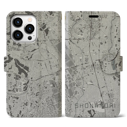 【湘南台（神奈川県）】地図柄iPhoneケース（手帳タイプ）モノトーン・iPhone 13 Pro 用