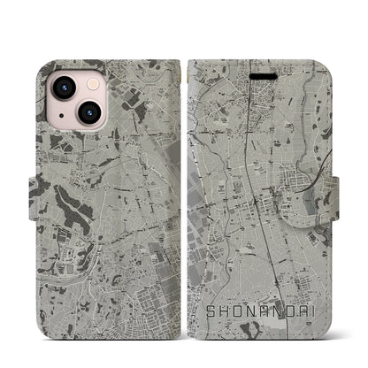 【湘南台（神奈川県）】地図柄iPhoneケース（手帳タイプ）モノトーン・iPhone 13 mini 用