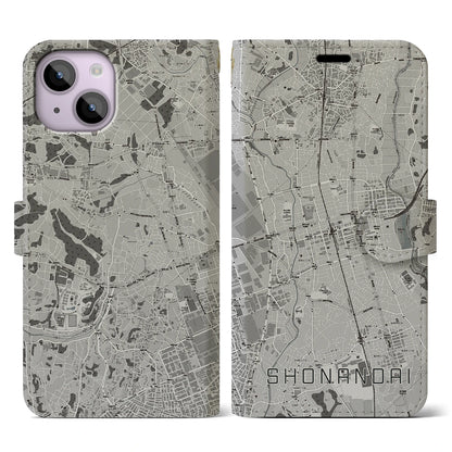 【湘南台（神奈川県）】地図柄iPhoneケース（手帳タイプ）モノトーン・iPhone 14 用