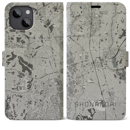 【湘南台（神奈川県）】地図柄iPhoneケース（手帳タイプ）モノトーン・iPhone 14 Plus 用