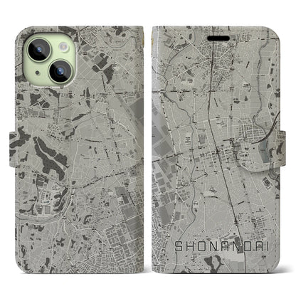 【湘南台（神奈川県）】地図柄iPhoneケース（手帳タイプ）モノトーン・iPhone 15 用