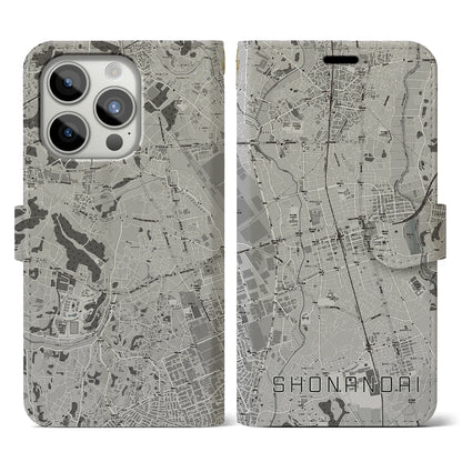 【湘南台（神奈川県）】地図柄iPhoneケース（手帳タイプ）モノトーン・iPhone 15 Pro 用