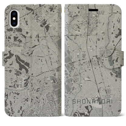 【湘南台（神奈川県）】地図柄iPhoneケース（手帳タイプ）モノトーン・iPhone XS Max 用