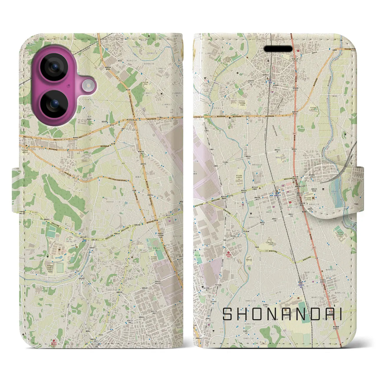 【湘南台（神奈川県）】地図柄iPhoneケース（手帳タイプ）ナチュラル・iPhone 16 Pro 用