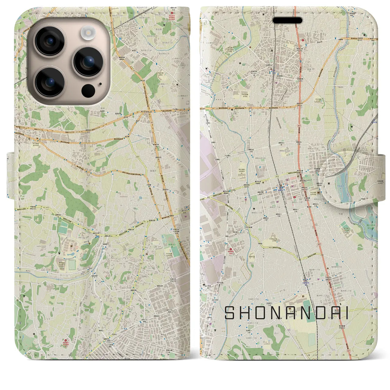 【湘南台（神奈川県）】地図柄iPhoneケース（手帳タイプ）ナチュラル・iPhone 16 Plus 用