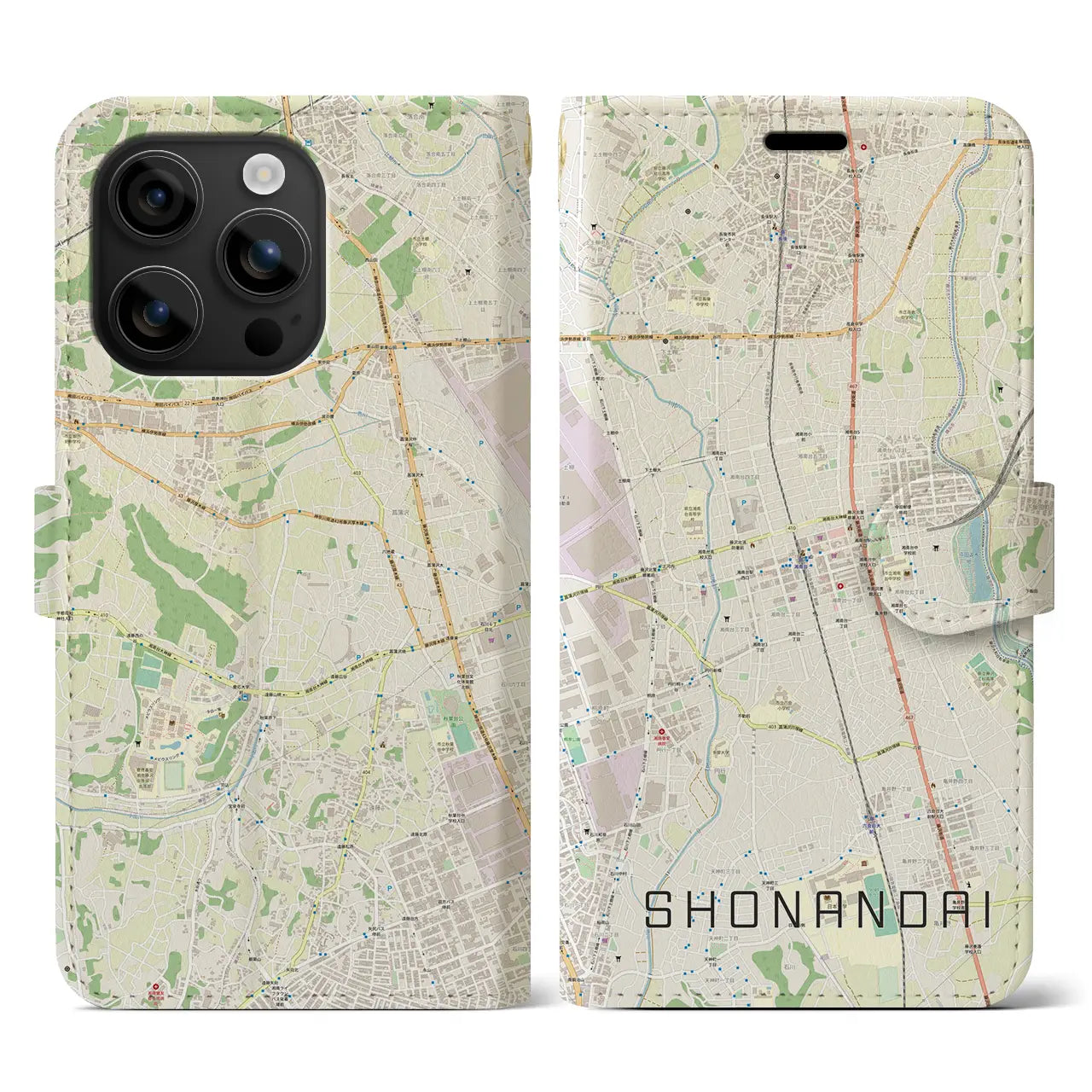 【湘南台（神奈川県）】地図柄iPhoneケース（手帳タイプ）ナチュラル・iPhone 16 用