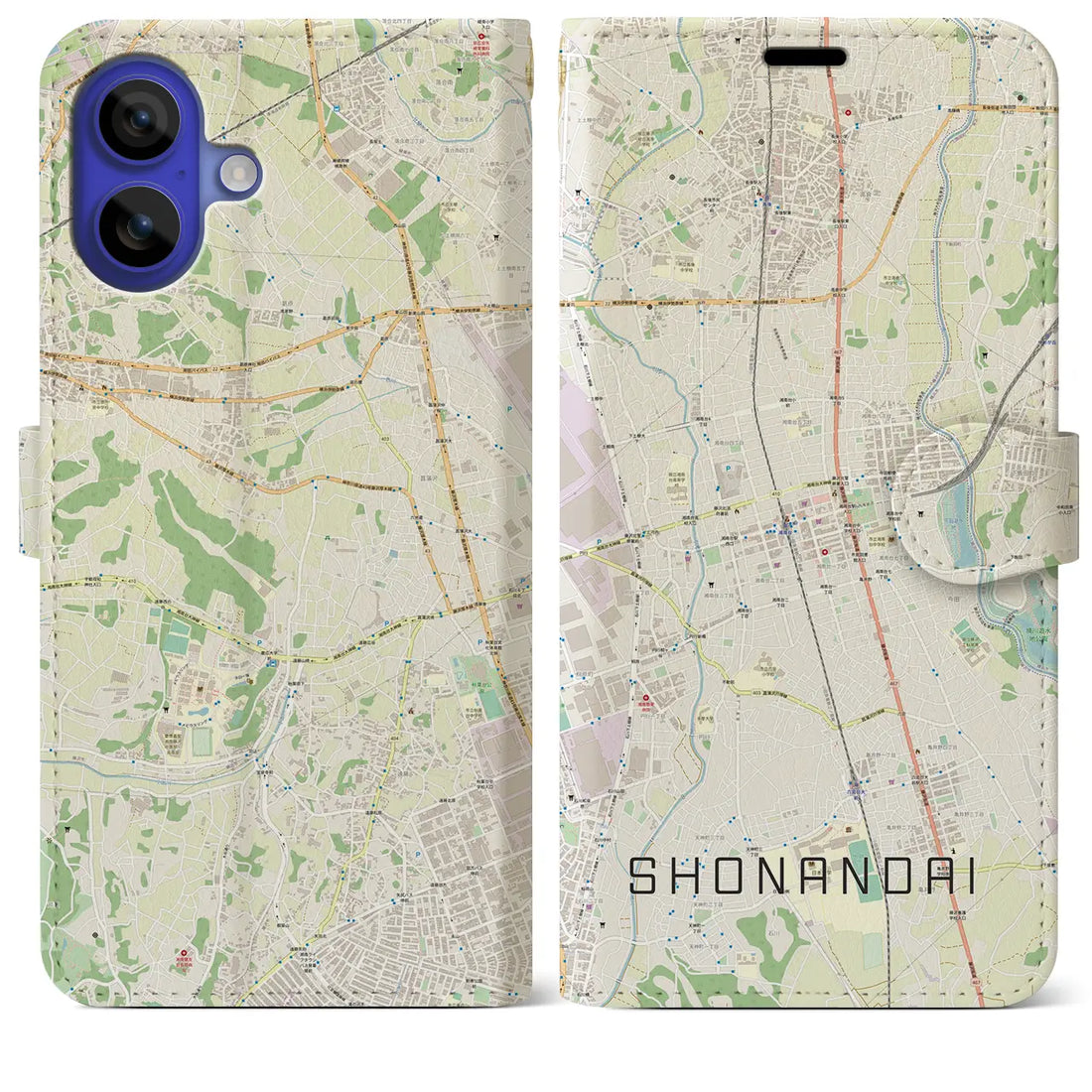 【湘南台（神奈川県）】地図柄iPhoneケース（手帳タイプ）ナチュラル・iPhone 16 Pro Max 用