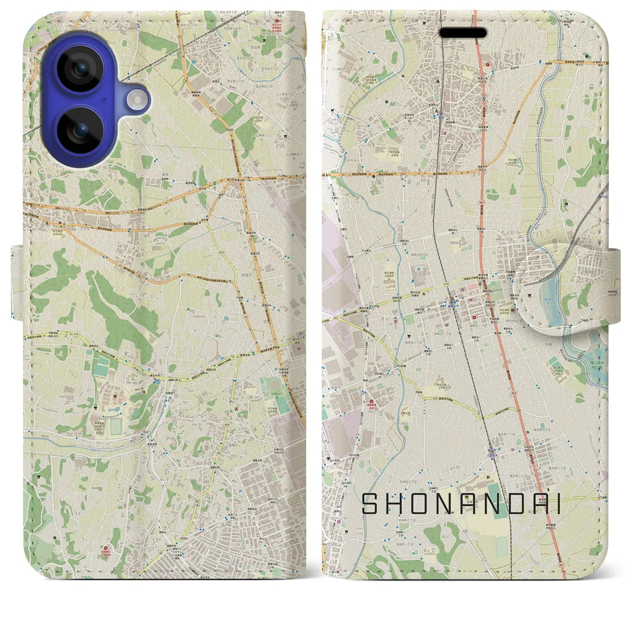 【湘南台（神奈川県）】地図柄iPhoneケース（手帳タイプ）ナチュラル・iPhone 16 Pro Max 用