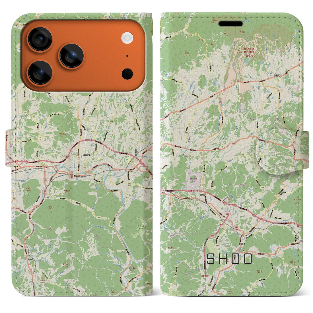 【勝央（岡山県）】地図柄iPhoneケース（手帳タイプ）モノトーン・iPhone 17 Pro Max 用