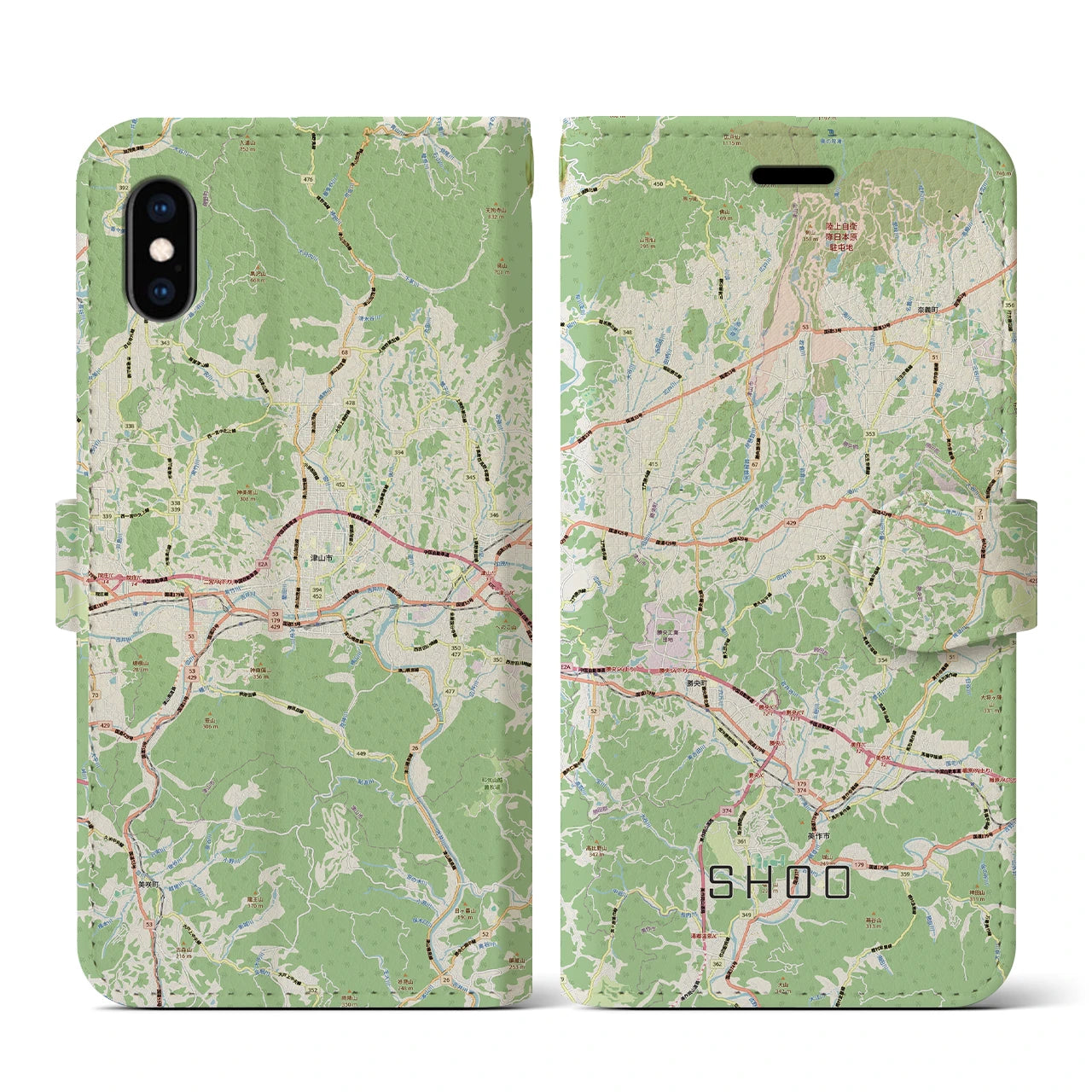 【勝央（岡山県）】地図柄iPhoneケース（手帳タイプ）