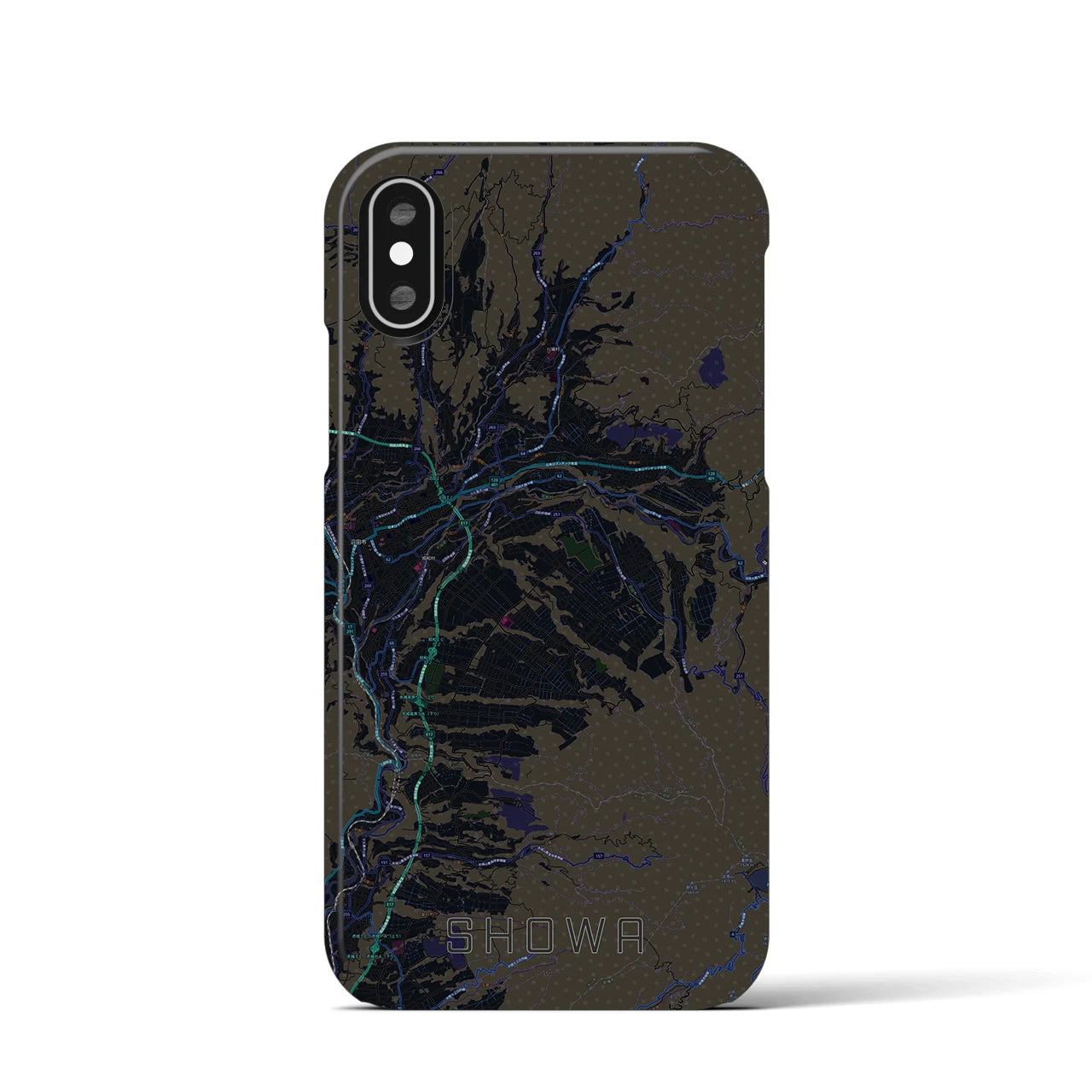 【昭和（群馬県）】地図柄iPhoneケース（バックカバータイプ）ブラック・iPhone XS / X 用