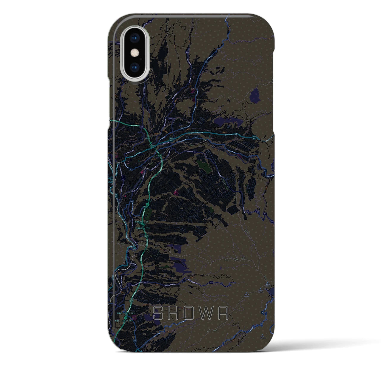 【昭和（群馬県）】地図柄iPhoneケース（バックカバータイプ）ブラック・iPhone XS Max 用