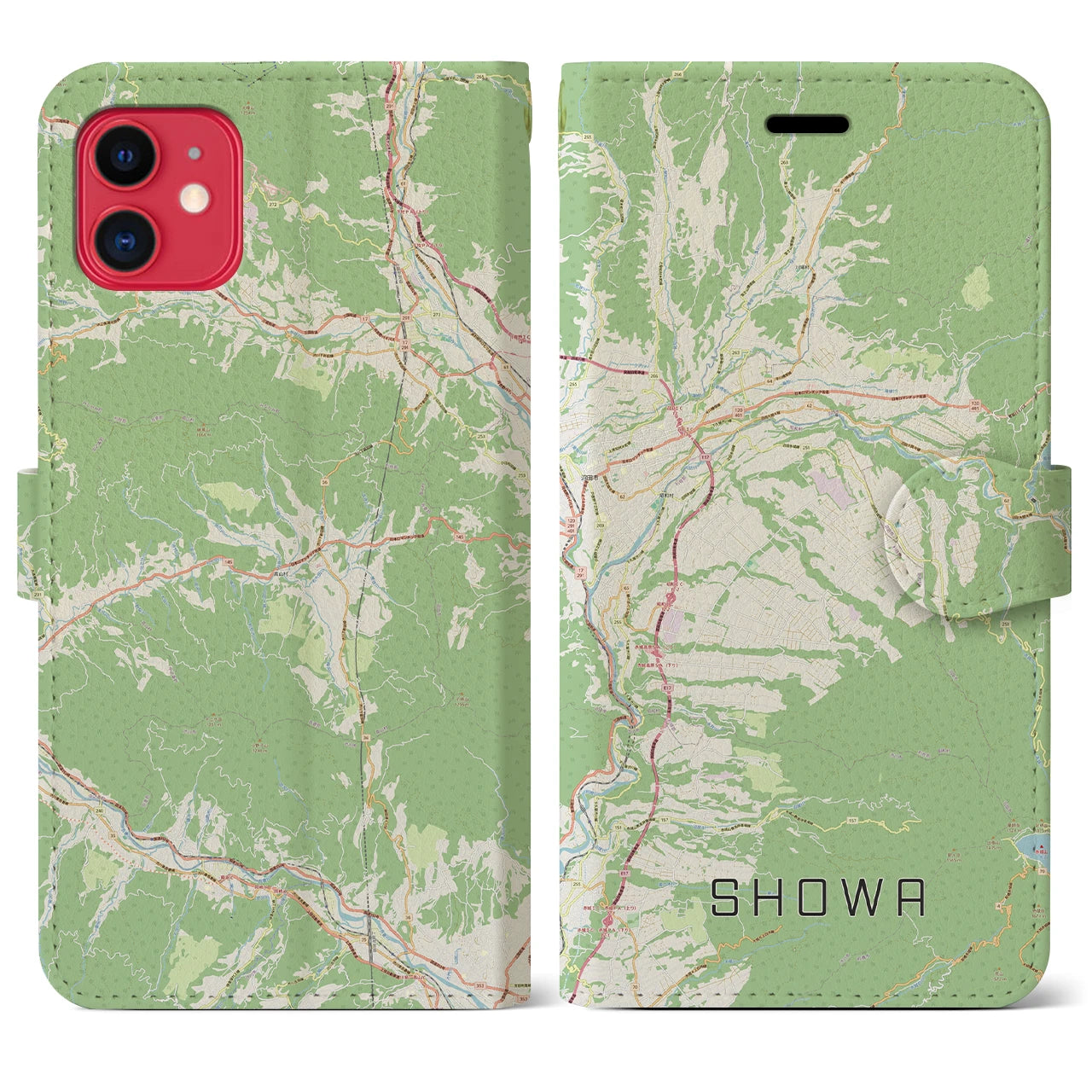 【昭和（群馬県）】地図柄iPhoneケース（手帳タイプ）ナチュラル・iPhone 11 用