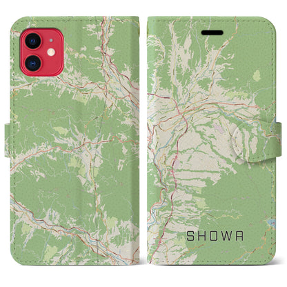【昭和（群馬県）】地図柄iPhoneケース（手帳タイプ）ナチュラル・iPhone 11 用