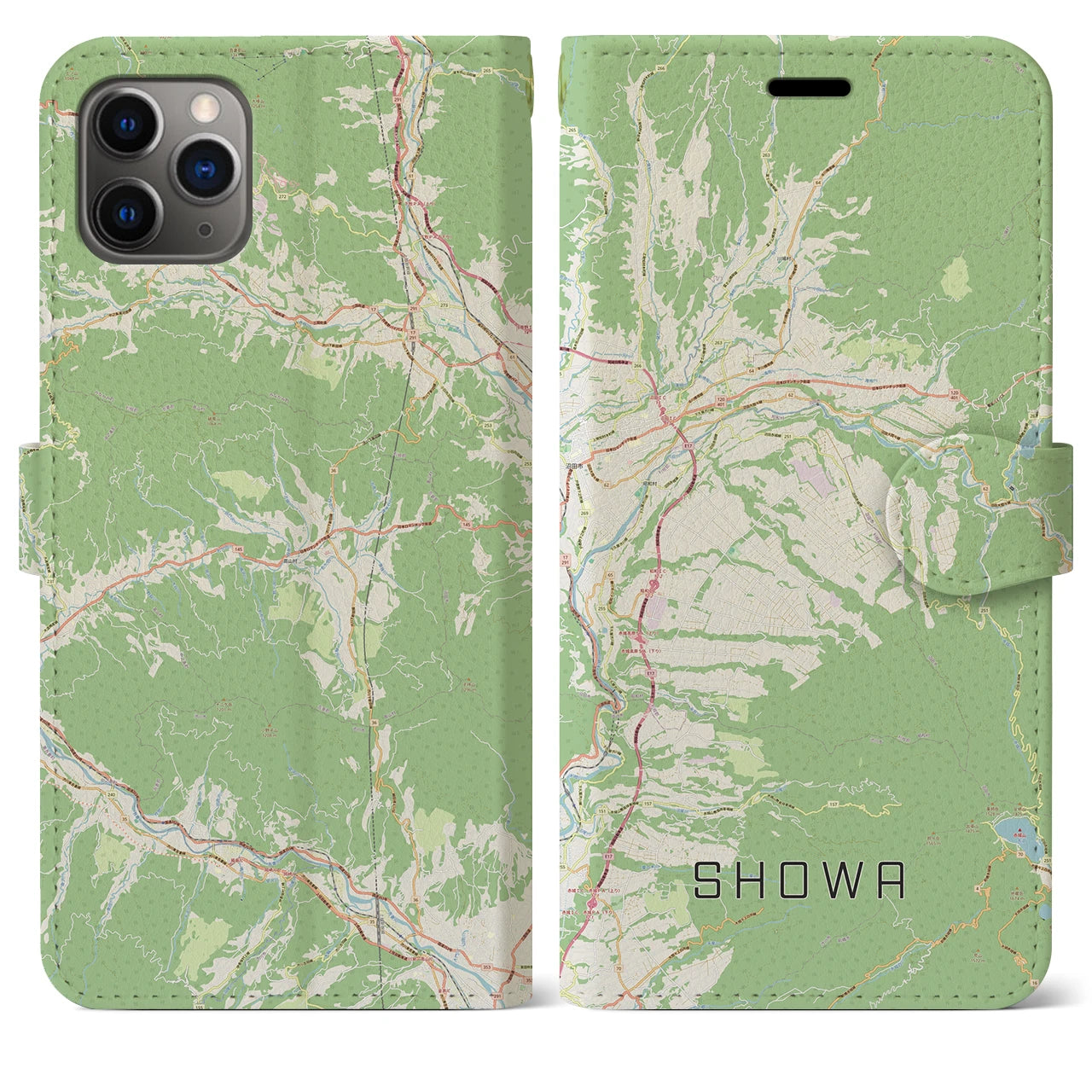 【昭和（群馬県）】地図柄iPhoneケース（手帳タイプ）ナチュラル・iPhone 11 Pro Max 用