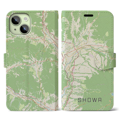 【昭和（群馬県）】地図柄iPhoneケース（手帳タイプ）ナチュラル・iPhone 15 用