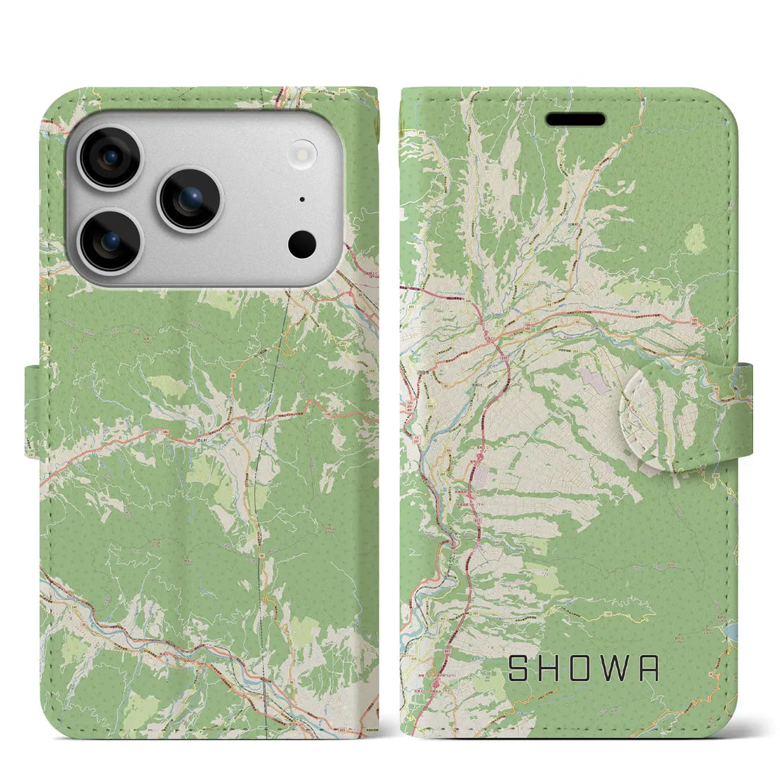 【昭和（群馬県）】地図柄iPhoneケース（手帳タイプ）ナチュラル・iPhone 17 Pro Max 用