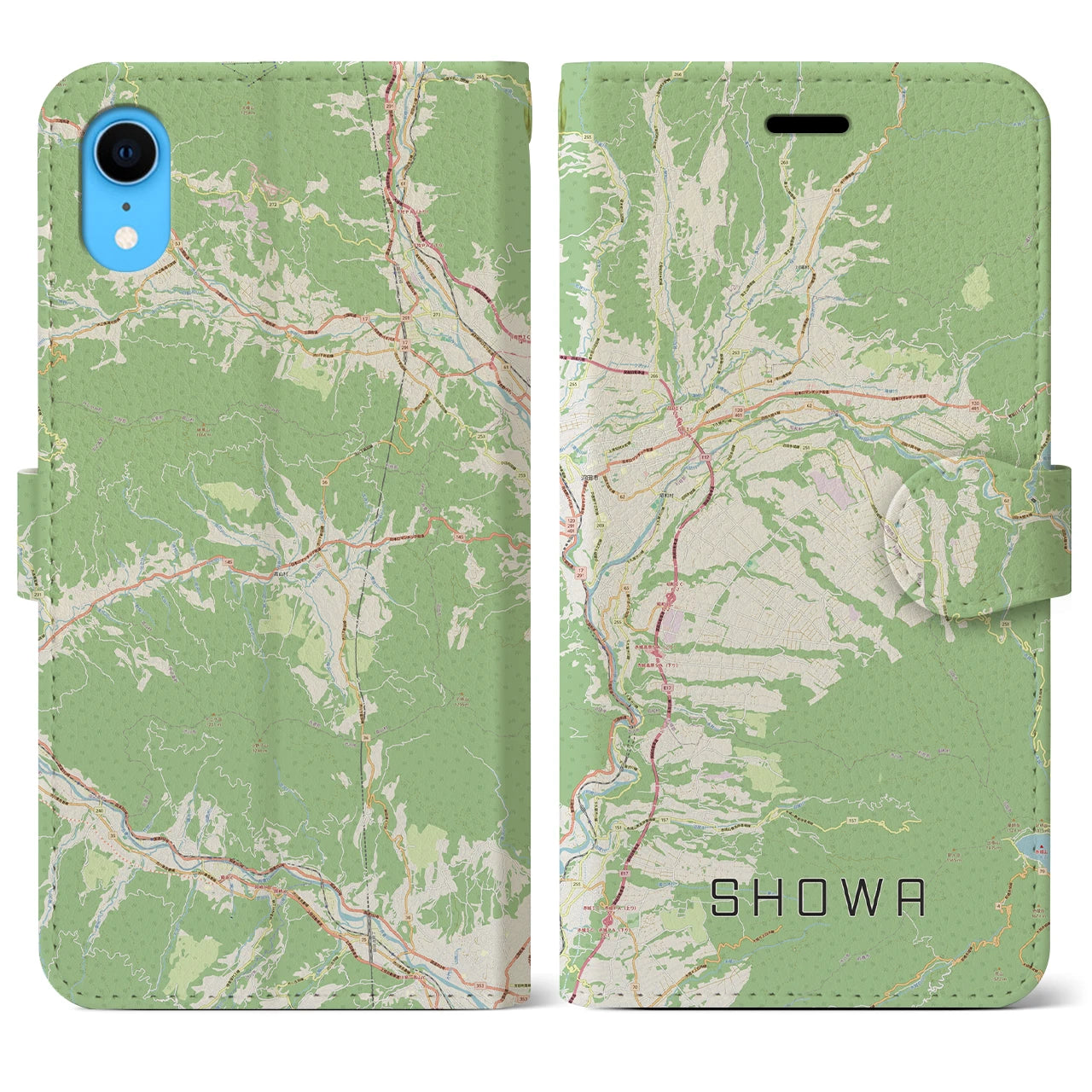 【昭和（群馬県）】地図柄iPhoneケース（手帳タイプ）ナチュラル・iPhone XR 用