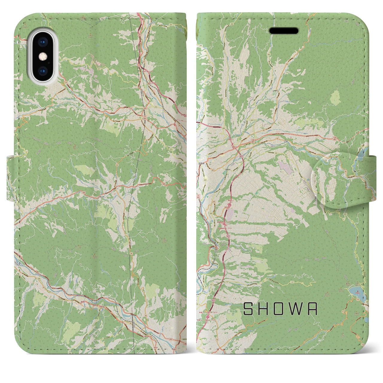 【昭和（群馬県）】地図柄iPhoneケース（手帳タイプ）ナチュラル・iPhone XS Max 用