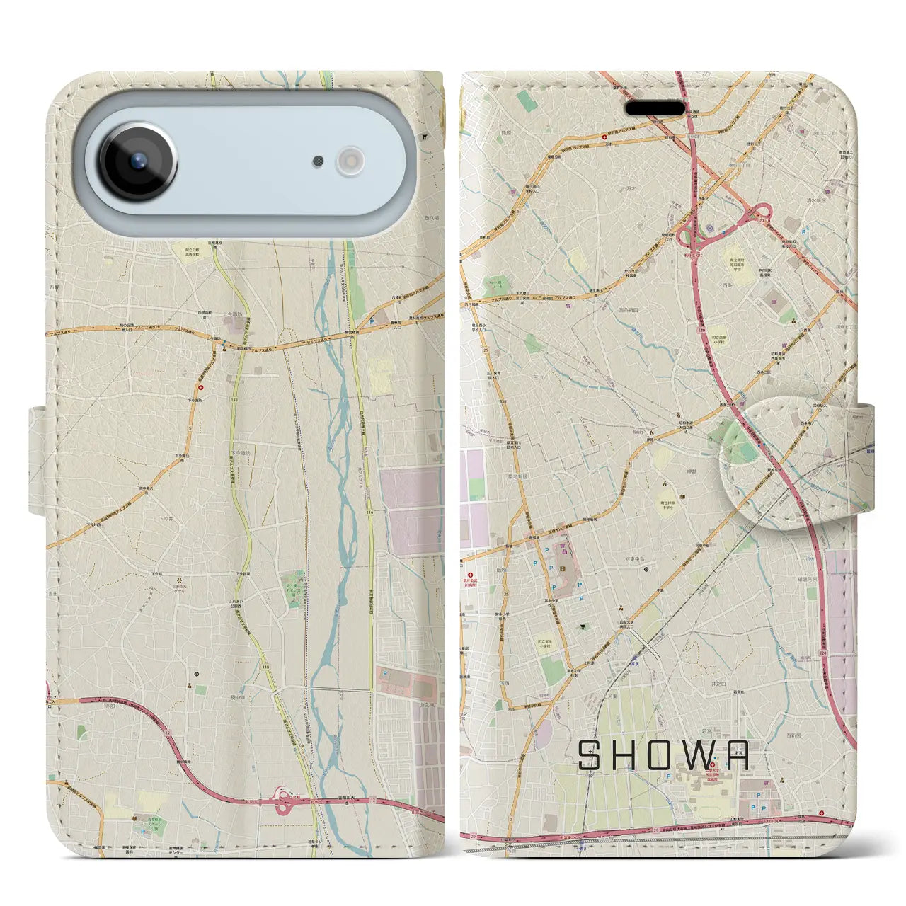 【昭和（山梨県）】地図柄iPhoneケース（手帳タイプ）