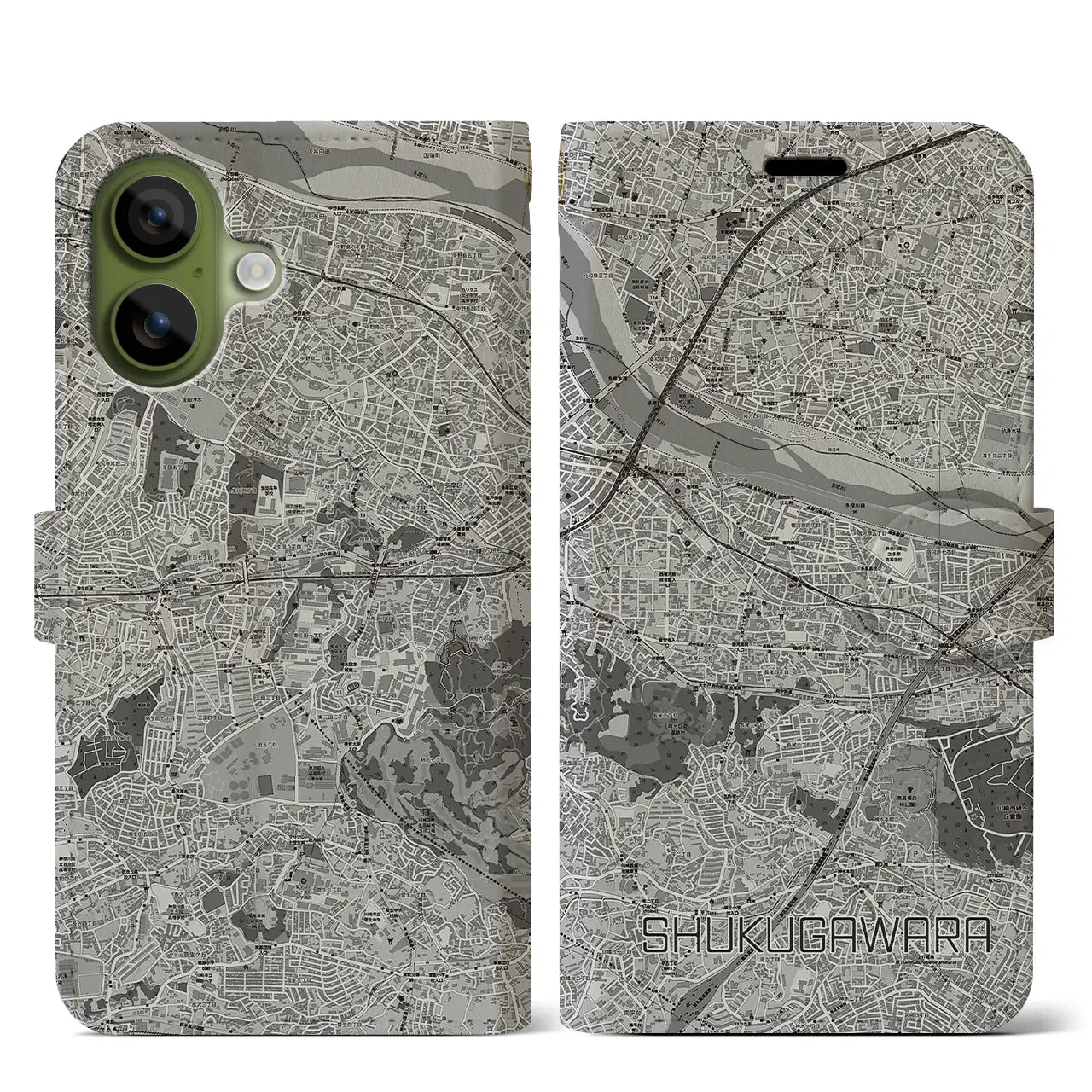 【宿河原（神奈川県）】地図柄iPhoneケース（手帳タイプ）