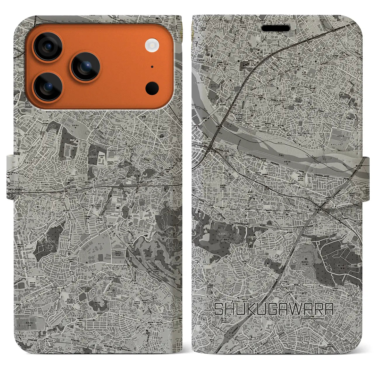 【宿河原（神奈川県）】地図柄iPhoneケース（手帳タイプ）