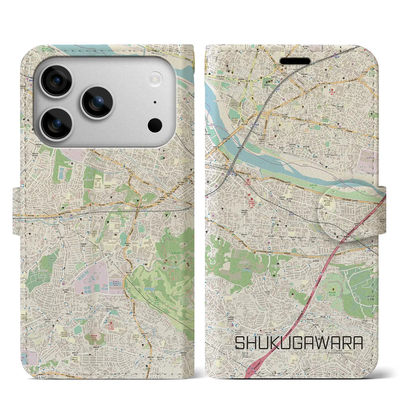 【宿河原（神奈川県）】地図柄iPhoneケース（手帳タイプ）