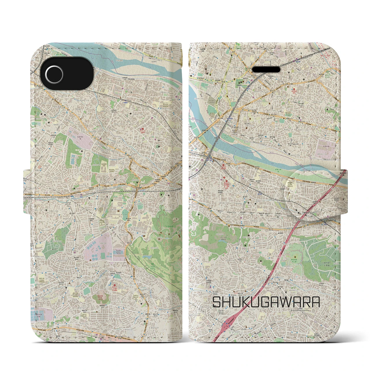 【宿河原（神奈川県）】地図柄iPhoneケース（手帳タイプ）