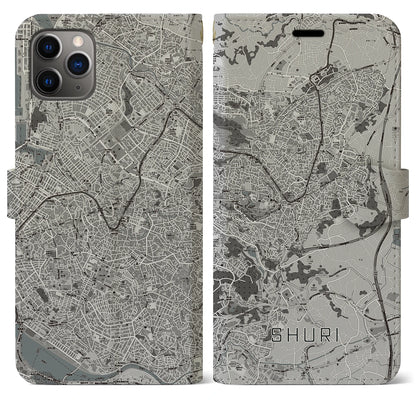 【首里（沖縄県）】地図柄iPhoneケース（手帳タイプ）モノトーン・iPhone 11 Pro Max 用