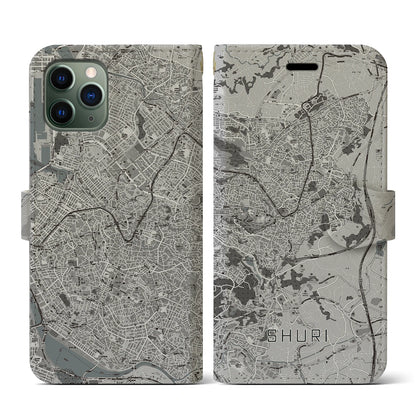 【首里（沖縄県）】地図柄iPhoneケース（手帳タイプ）モノトーン・iPhone 11 Pro 用