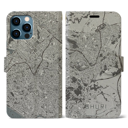 【首里（沖縄県）】地図柄iPhoneケース（手帳タイプ）モノトーン・iPhone 12 / 12 Pro 用