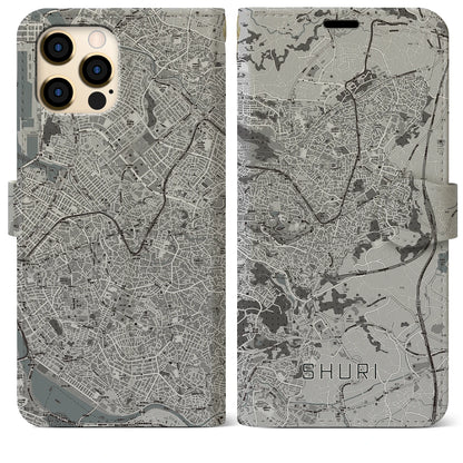 【首里（沖縄県）】地図柄iPhoneケース（手帳タイプ）モノトーン・iPhone 12 Pro Max 用