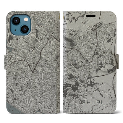 【首里（沖縄県）】地図柄iPhoneケース（手帳タイプ）モノトーン・iPhone 13 用