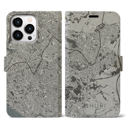 【首里（沖縄県）】地図柄iPhoneケース（手帳タイプ）モノトーン・iPhone 13 Pro 用