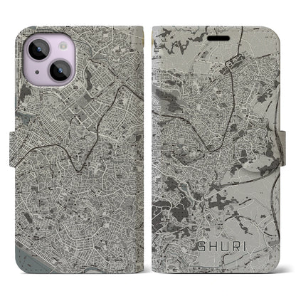 【首里（沖縄県）】地図柄iPhoneケース（手帳タイプ）モノトーン・iPhone 14 用