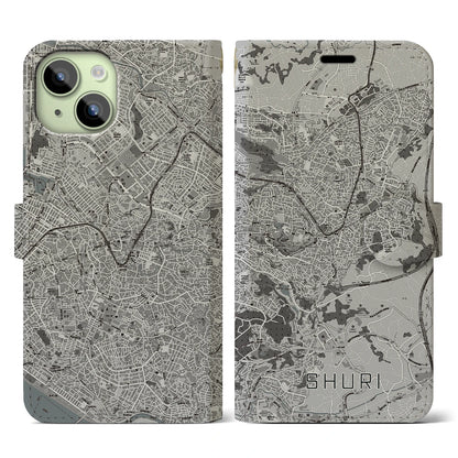 【首里（沖縄県）】地図柄iPhoneケース（手帳タイプ）モノトーン・iPhone 15 用