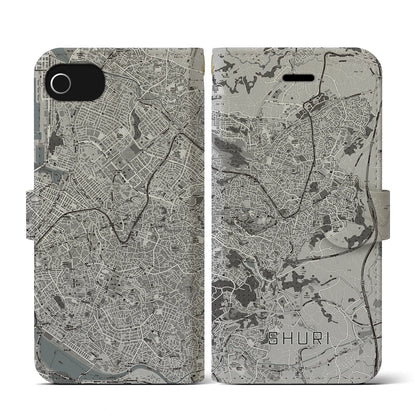 【首里（沖縄県）】地図柄iPhoneケース（手帳タイプ）モノトーン・iPhone SE（第3 / 第2世代） / 8 / 7 / 6s / 6 用