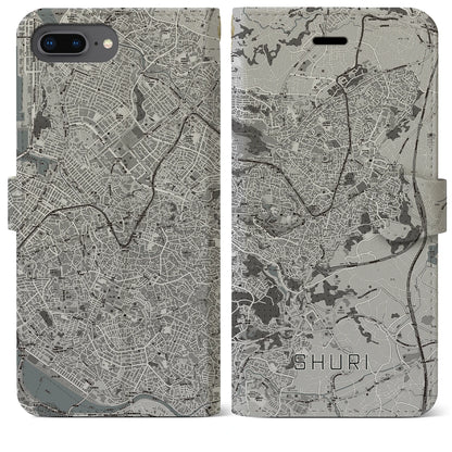 【首里（沖縄県）】地図柄iPhoneケース（手帳タイプ）モノトーン・iPhone 8Plus /7Plus / 6sPlus / 6Plus 用
